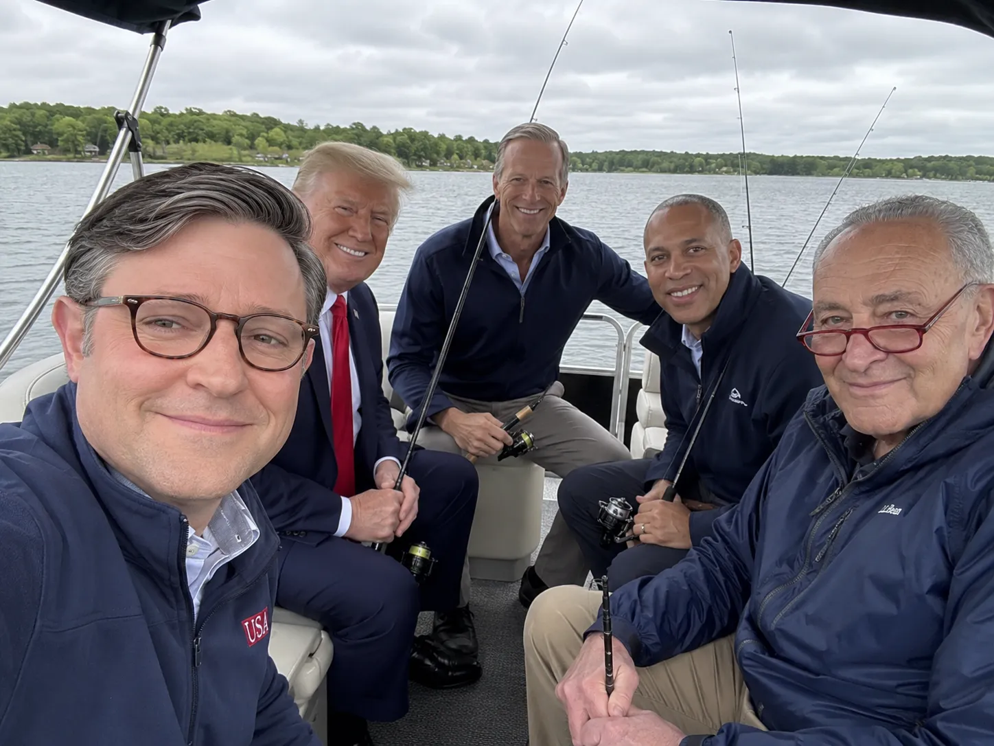 An AI generated image of the President and leaders of Congress getting along and fishing